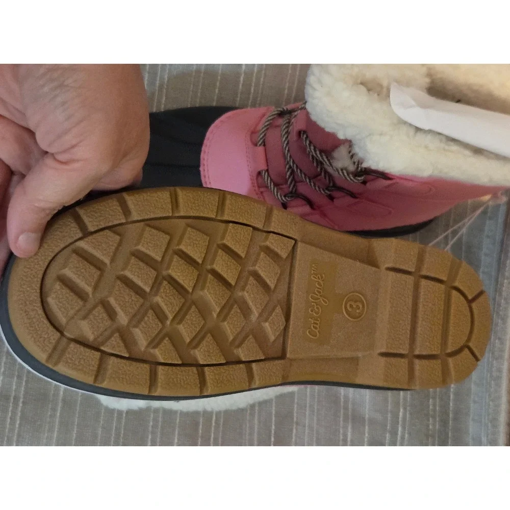 Cat & Jack Girls Pink Snow Boots Insulated Winter Duck Boots Size 3 Thermolite